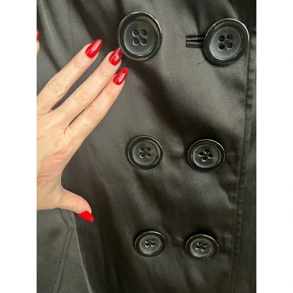 INC Black Satiny Trench Coat Size Small - Picture 3 of 7